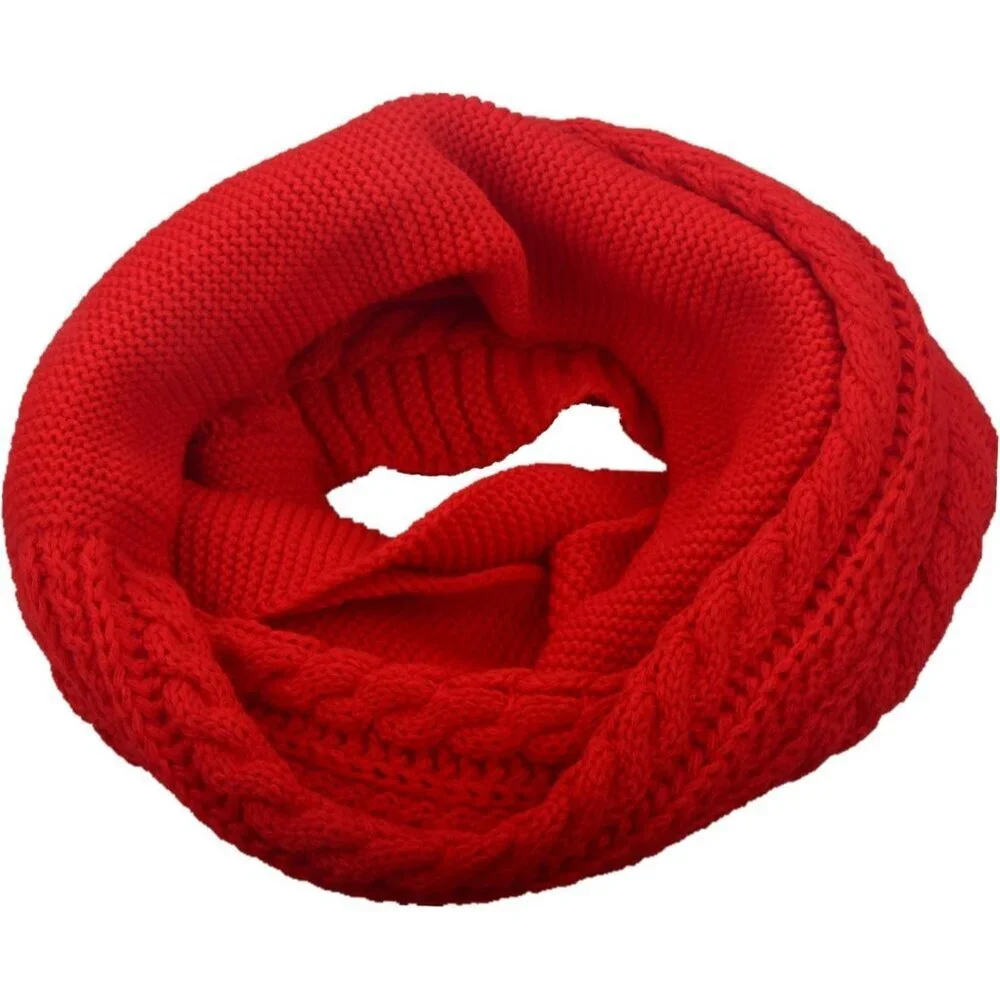 Women's Crochet Red Thick Ribbed Knit Winter Infinity Circle Loop Scarf